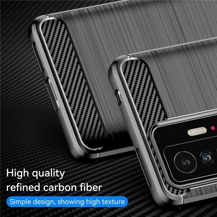Capa traseira de celular com textura escovada em fibra de carbono de 1,8 mm, antiimpressão digital, flexível TPU para Xiaomi 11T Pro/11T - Preto