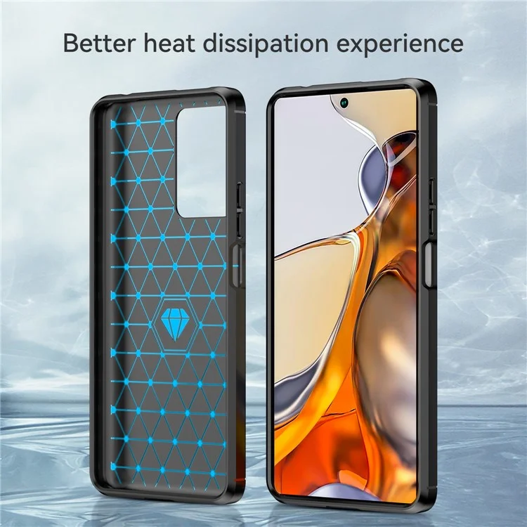 Capa traseira de celular com textura escovada em fibra de carbono de 1,8 mm, antiimpressão digital, flexível TPU para Xiaomi 11T Pro/11T - Preto