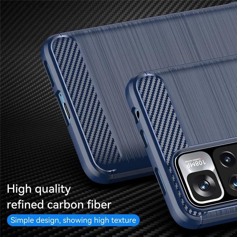 1.8mm Carbon Fiber Anti-fingerprint Brushed Texture Flexible TPU Drop-proof Cell Phone Cover for Xiaomi Redmi Note 11 Pro 5G (China) (MediaTek)/Note 11 Pro+ 5G - Blue