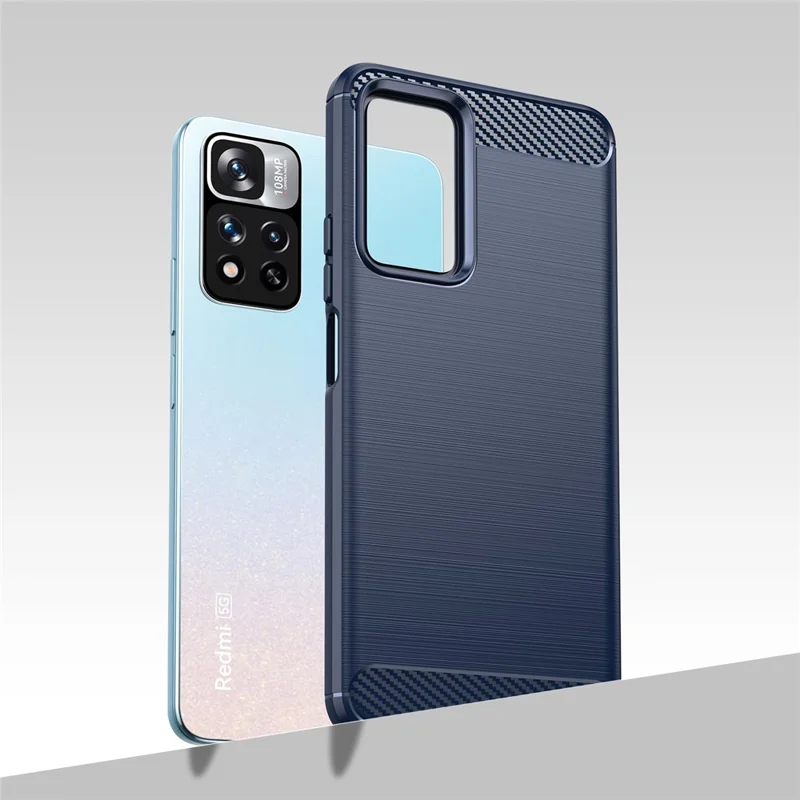 1.8mm Carbon Fiber Anti-fingerprint Brushed Texture Flexible TPU Drop-proof Cell Phone Cover for Xiaomi Redmi Note 11 Pro 5G (China) (MediaTek)/Note 11 Pro+ 5G - Blue