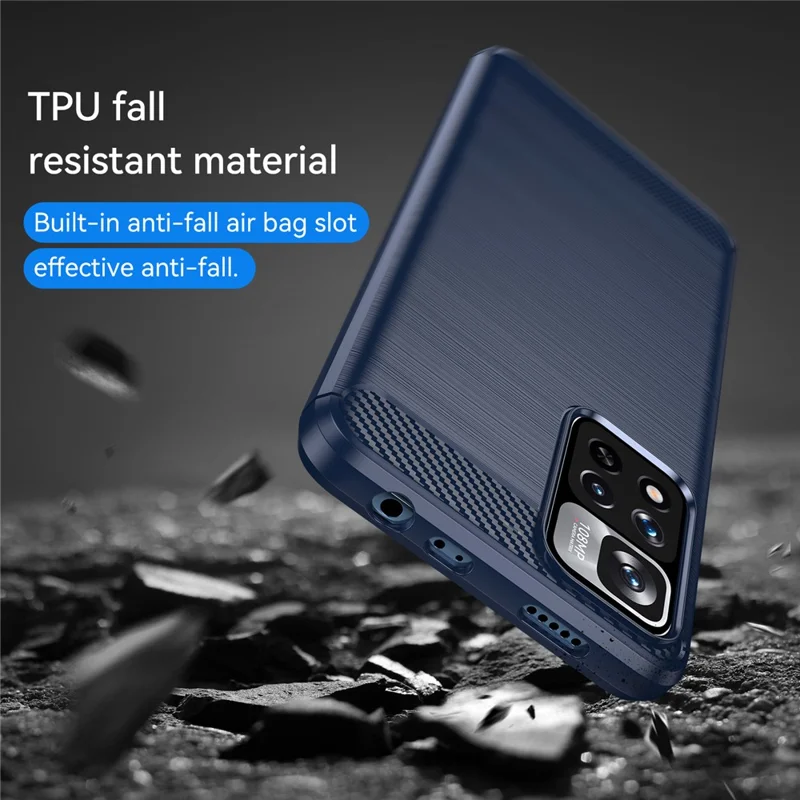 1.8mm Carbon Fiber Anti-fingerprint Brushed Texture Flexible TPU Drop-proof Cell Phone Cover for Xiaomi Redmi Note 11 Pro 5G (China) (MediaTek)/Note 11 Pro+ 5G - Blue