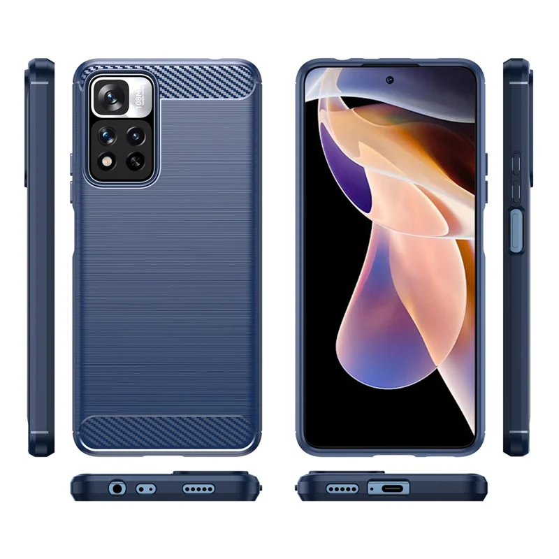 1.8mm Carbon Fiber Anti-fingerprint Brushed Texture Flexible TPU Drop-proof Cell Phone Cover for Xiaomi Redmi Note 11 Pro 5G (China) (MediaTek)/Note 11 Pro+ 5G - Blue