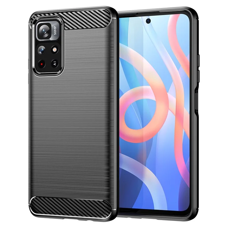 Capa de Telefone de Textura de Carbono Escovada TPU Protegida Contra Quedas de 1,8 mm para Xiaomi Redmi Note 11 5G (China) (MediaTek)/Redmi Note 11T 5G/Note 11S 5G - Preto