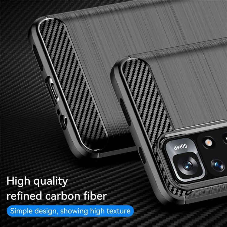 Capa de Telefone de Textura de Carbono Escovada TPU Protegida Contra Quedas de 1,8 mm para Xiaomi Redmi Note 11 5G (China) (MediaTek)/Redmi Note 11T 5G/Note 11S 5G - Preto