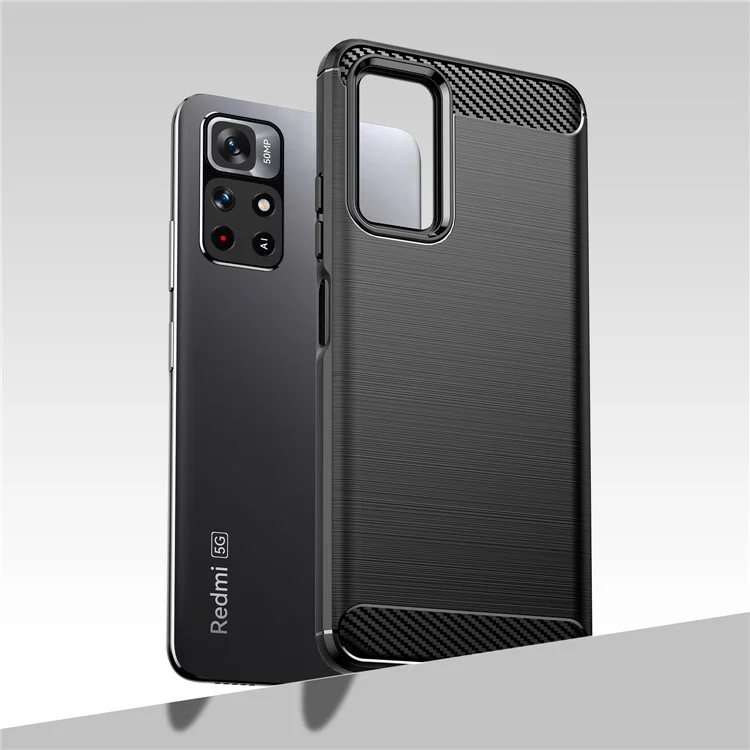 Capa de Telefone de Textura de Carbono Escovada TPU Protegida Contra Quedas de 1,8 mm para Xiaomi Redmi Note 11 5G (China) (MediaTek)/Redmi Note 11T 5G/Note 11S 5G - Preto