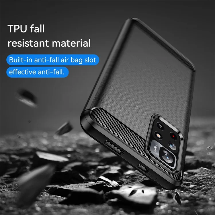 Capa de Telefone de Textura de Carbono Escovada TPU Protegida Contra Quedas de 1,8 mm para Xiaomi Redmi Note 11 5G (China) (MediaTek)/Redmi Note 11T 5G/Note 11S 5G - Preto