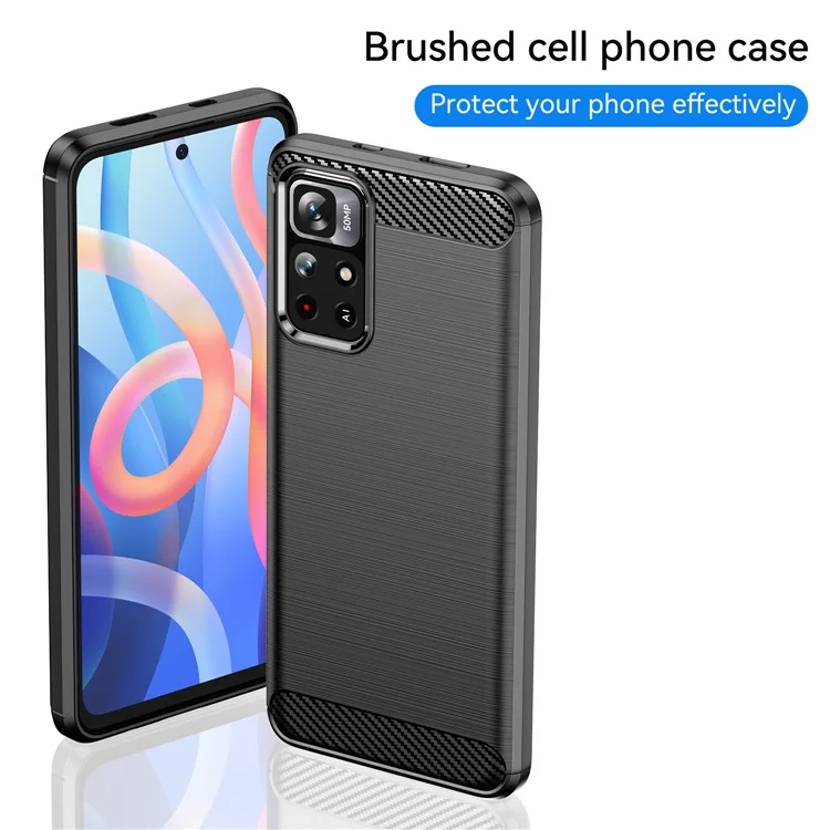 Capa de Telefone de Textura de Carbono Escovada TPU Protegida Contra Quedas de 1,8 mm para Xiaomi Redmi Note 11 5G (China) (MediaTek)/Redmi Note 11T 5G/Note 11S 5G - Preto