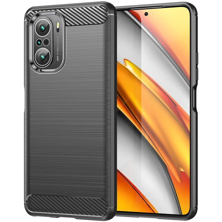 1.8mm Carbon Fiber Texture Brushed Built-in Airbag Back Protector Cover Cellphone TPU Case for Xiaomi Poco F3/Mi 11i/11X/11X Pro/Redmi K40/K40 Pro/K40 Pro+ - Black