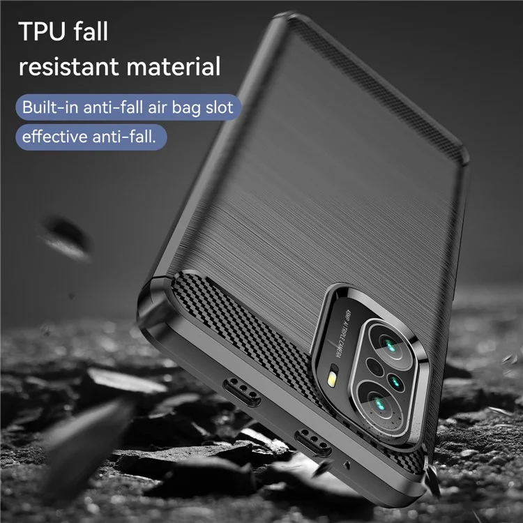 Étui de protection pour téléphone portable en TPU avec texture de fibre de carbone de 1,8 mm brossée et intégrée, avec protection arrière à sac gonflable, pour Xiaomi Poco F3/Mi 11i/11X/11X Pro/Redmi K40/K40 Pro/K40 Pro+ - Noir