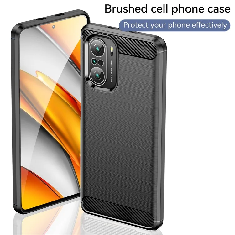 1.8mm Carbon Fiber Texture Brushed Built-in Airbag Back Protector Cover Cellphone TPU Case for Xiaomi Poco F3/Mi 11i/11X/11X Pro/Redmi K40/K40 Pro/K40 Pro+ - Black