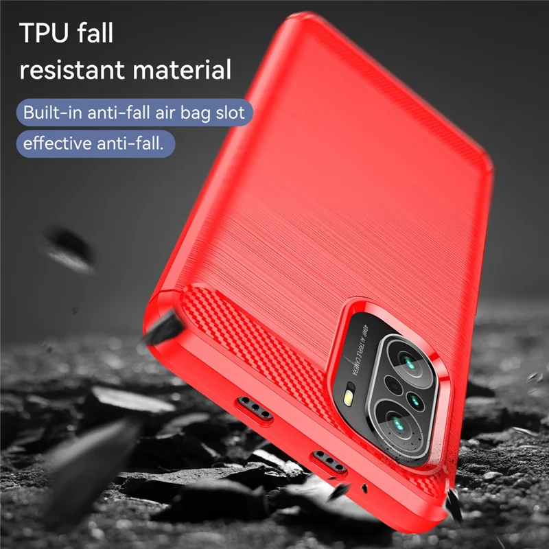 1.8mm Carbon Fiber Texture Brushed Built-in Airbag Back Protector Cover Cellphone TPU Case for Xiaomi Poco F3/Mi 11i/11X/11X Pro/Redmi K40/K40 Pro/K40 Pro+ - Red