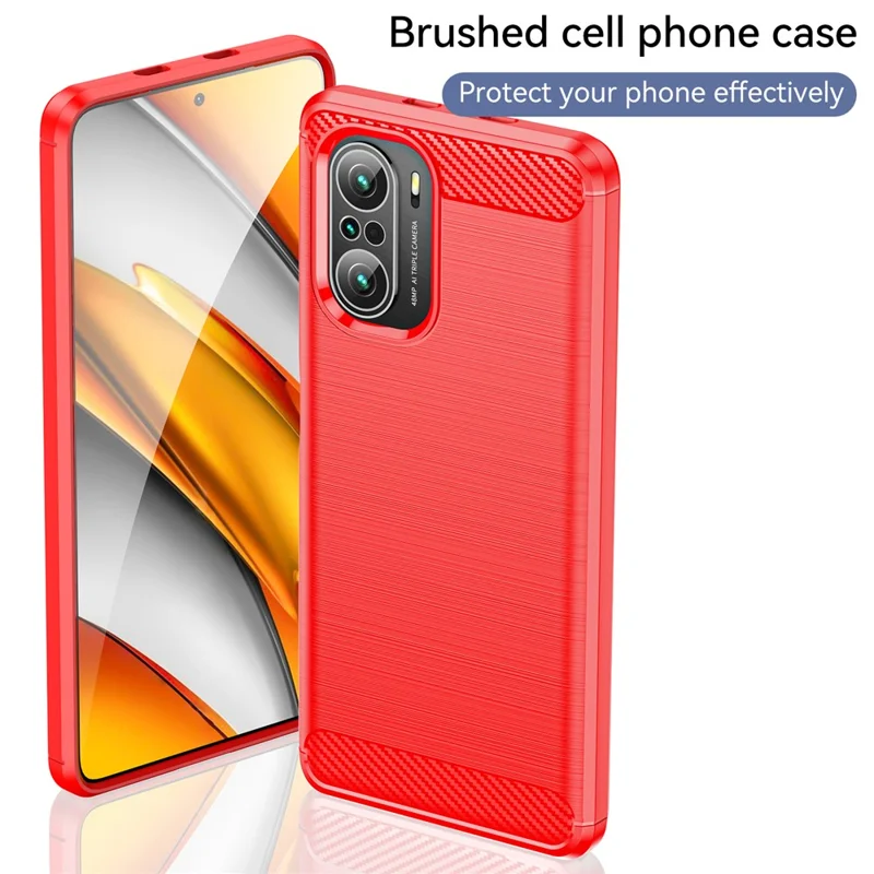 1.8mm Carbon Fiber Texture Brushed Built-in Airbag Back Protector Cover Cellphone TPU Case for Xiaomi Poco F3/Mi 11i/11X/11X Pro/Redmi K40/K40 Pro/K40 Pro+ - Red