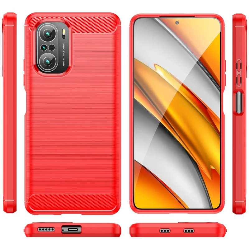 1.8mm Carbon Fiber Texture Brushed Built-in Airbag Back Protector Cover Cellphone TPU Case for Xiaomi Poco F3/Mi 11i/11X/11X Pro/Redmi K40/K40 Pro/K40 Pro+ - Red