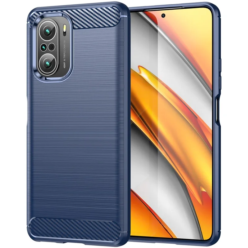 Carcasa de TPU con textura de fibra de carbono cepillada y protector integrado de airbag para Xiaomi Poco F3/Mi 11i/11X/11X Pro/Redmi K40/K40 Pro/K40 Pro+ - Azul