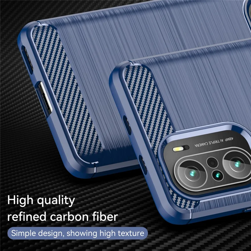 Carcasa de TPU con textura de fibra de carbono cepillada y protector integrado de airbag para Xiaomi Poco F3/Mi 11i/11X/11X Pro/Redmi K40/K40 Pro/K40 Pro+ - Azul