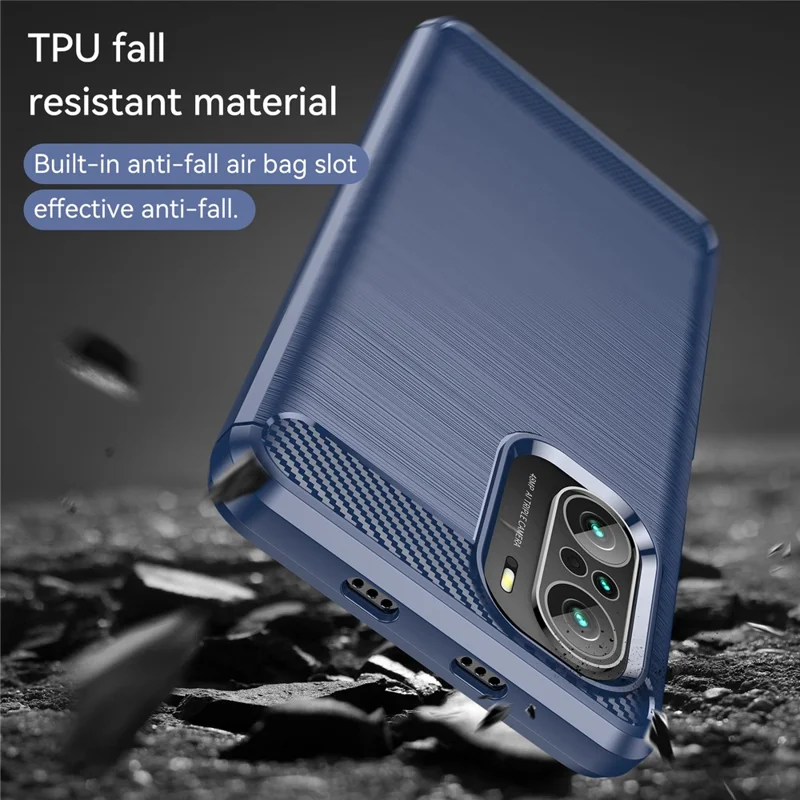 Carcasa de TPU con textura de fibra de carbono cepillada y protector integrado de airbag para Xiaomi Poco F3/Mi 11i/11X/11X Pro/Redmi K40/K40 Pro/K40 Pro+ - Azul