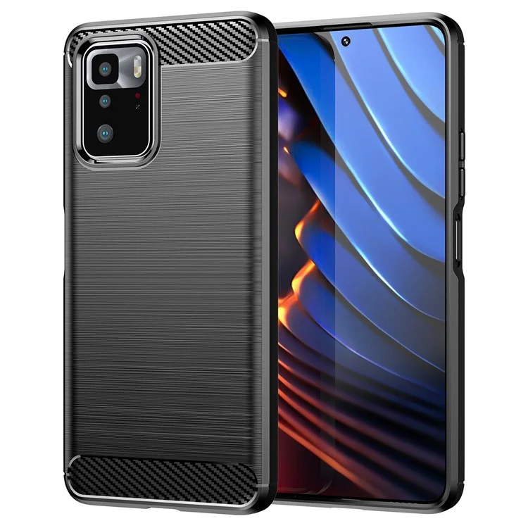 Texture en Fibre de Carbone de 1,8 mm Braillé TPU Back Case Soft Mobile Phone Cover Pour Xiaomi Redmi Note 10 Pro 5G (chine) / Poco X3 GT - le Noir