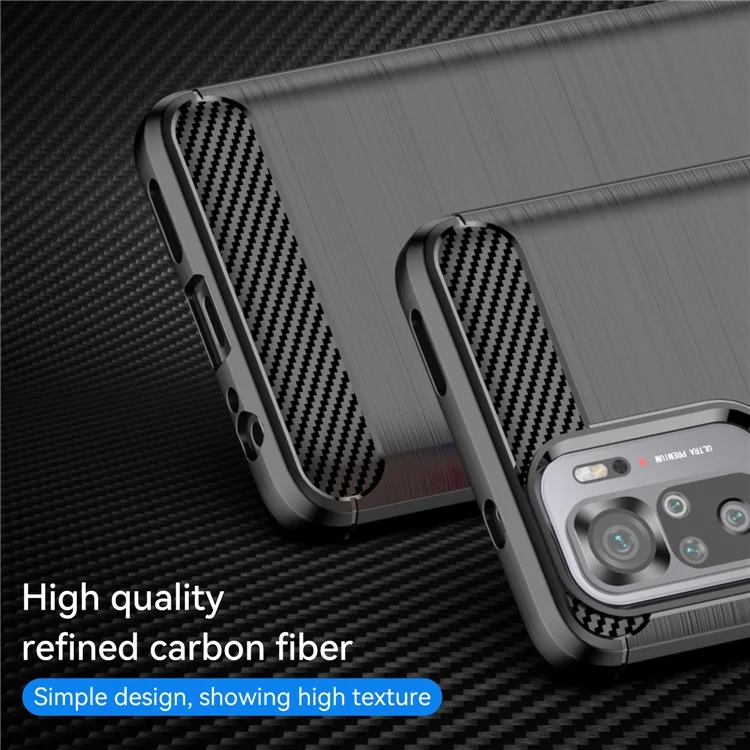 1.8mm All-round Shockproof Brushed Carbon Fiber Texture TPU Back Case Mobile Phone Cover for Xiaomi Poco M5s 4G / Redmi Note 10 4G / Redmi Note 10S 4G - Black