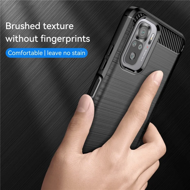 1.8mm All-round Shockproof Brushed Carbon Fiber Texture TPU Back Case Mobile Phone Cover for Xiaomi Poco M5s 4G / Redmi Note 10 4G / Redmi Note 10S 4G - Black