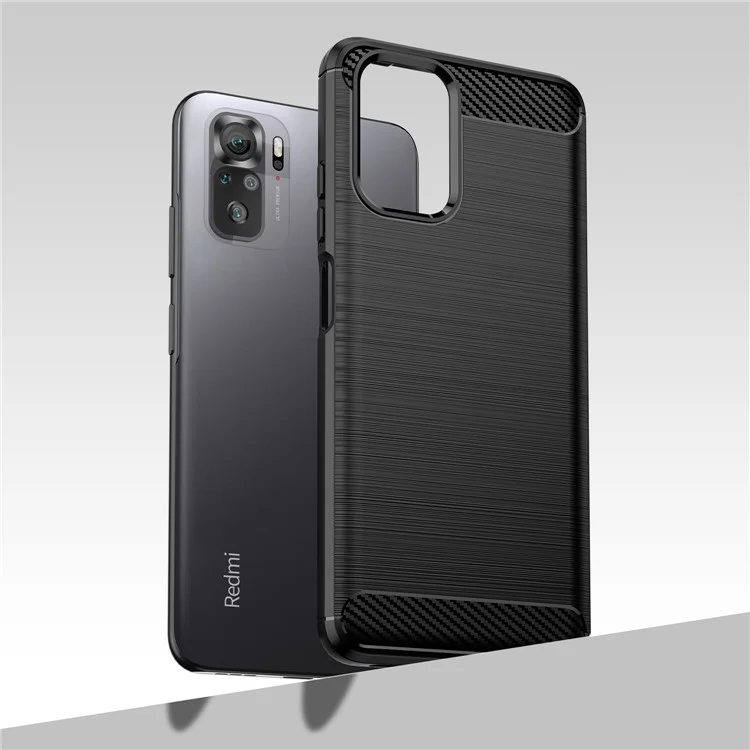 1.8mm All-round Shockproof Brushed Carbon Fiber Texture TPU Back Case Mobile Phone Cover for Xiaomi Poco M5s 4G / Redmi Note 10 4G / Redmi Note 10S 4G - Black