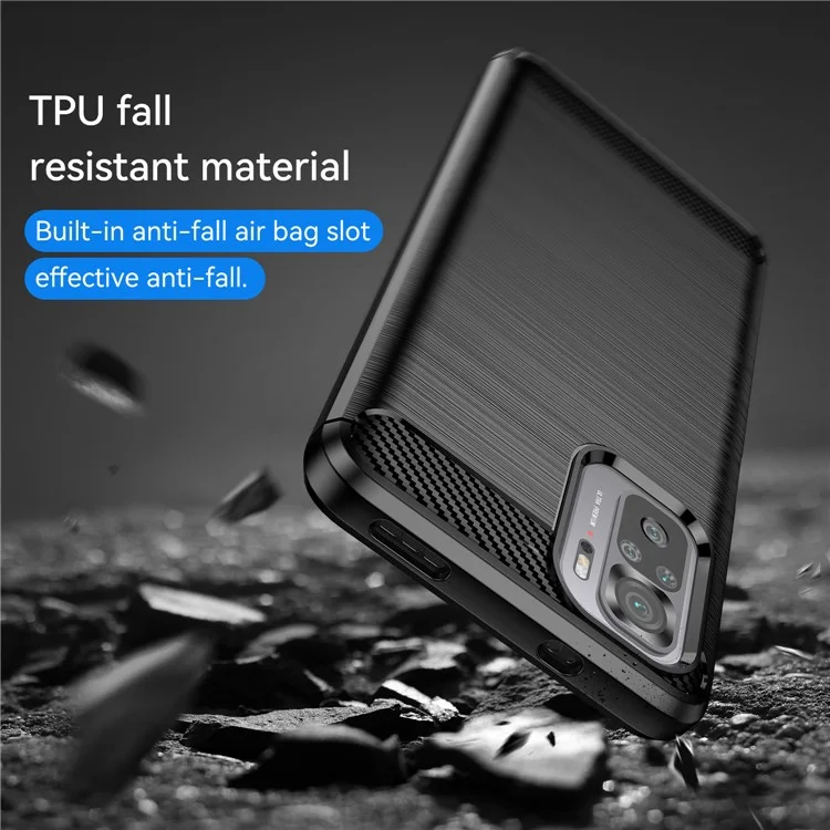 1.8mm All-round Shockproof Brushed Carbon Fiber Texture TPU Back Case Mobile Phone Cover for Xiaomi Poco M5s 4G / Redmi Note 10 4G / Redmi Note 10S 4G - Black