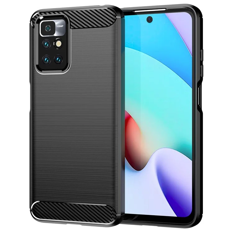 1.8mm Stain-resistant Brushed Carbon Fiber Texture TPU Back Case Mobile Phone Cover for Xiaomi Redmi Note 11 4G (MediaTek) / Redmi 10 4G (2021) / Redmi 10 2022 4G / 10 Prime - Black