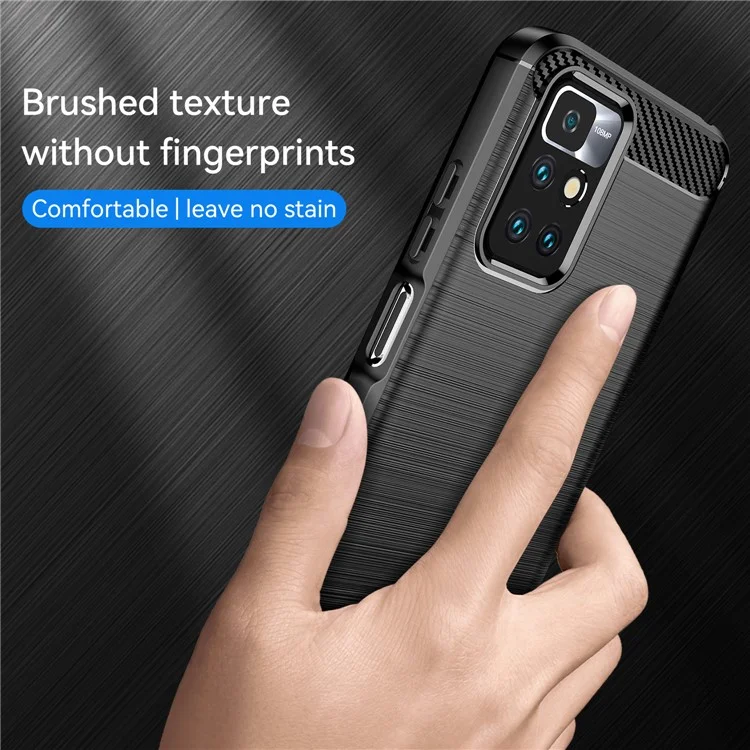 1.8mm Stain-resistant Brushed Carbon Fiber Texture TPU Back Case Mobile Phone Cover for Xiaomi Redmi Note 11 4G (MediaTek) / Redmi 10 4G (2021) / Redmi 10 2022 4G / 10 Prime - Black