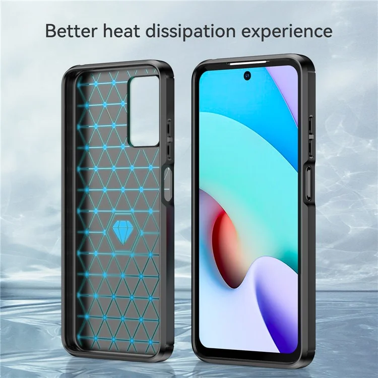 1.8mm Stain-resistant Brushed Carbon Fiber Texture TPU Back Case Mobile Phone Cover for Xiaomi Redmi Note 11 4G (MediaTek) / Redmi 10 4G (2021) / Redmi 10 2022 4G / 10 Prime - Black