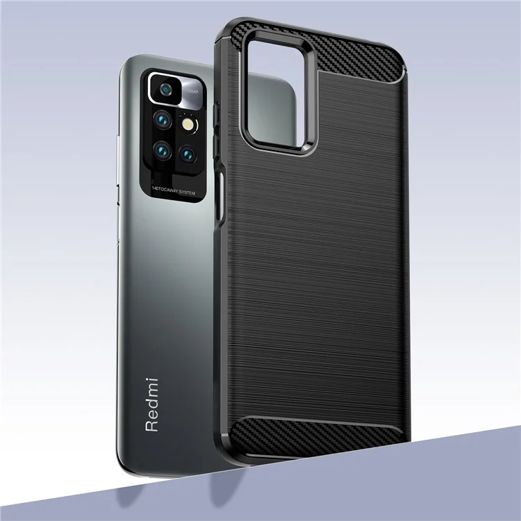1.8mm Stain-resistant Brushed Carbon Fiber Texture TPU Back Case Mobile Phone Cover for Xiaomi Redmi Note 11 4G (MediaTek) / Redmi 10 4G (2021) / Redmi 10 2022 4G / 10 Prime - Black