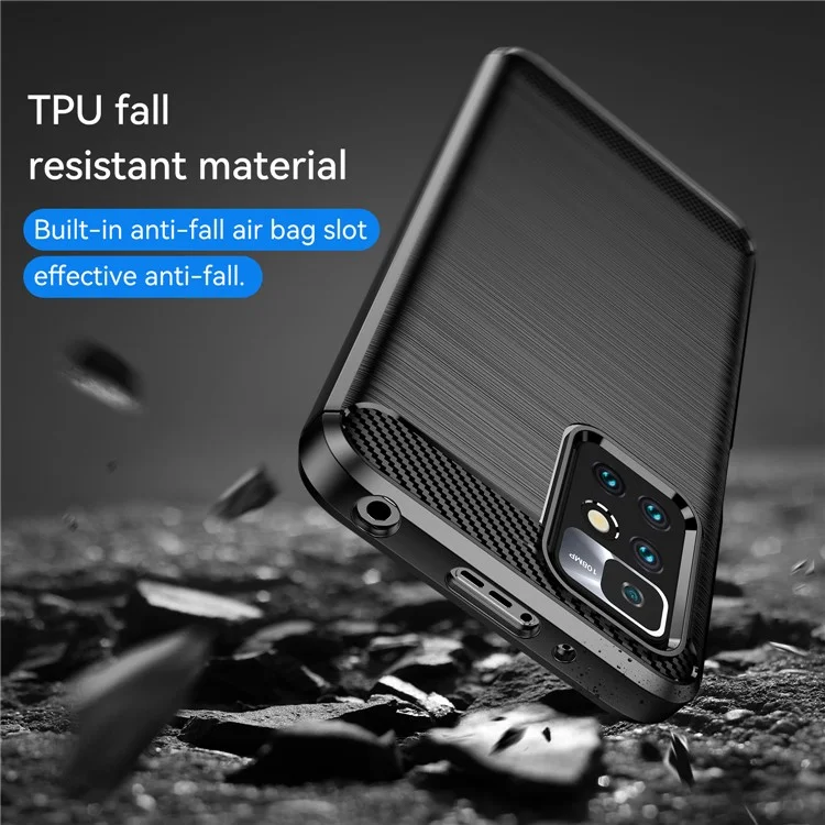 1.8mm Stain-resistant Brushed Carbon Fiber Texture TPU Back Case Mobile Phone Cover for Xiaomi Redmi Note 11 4G (MediaTek) / Redmi 10 4G (2021) / Redmi 10 2022 4G / 10 Prime - Black