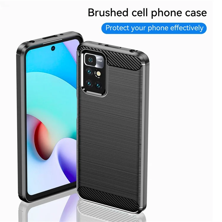 1.8mm Stain-resistant Brushed Carbon Fiber Texture TPU Back Case Mobile Phone Cover for Xiaomi Redmi Note 11 4G (MediaTek) / Redmi 10 4G (2021) / Redmi 10 2022 4G / 10 Prime - Black