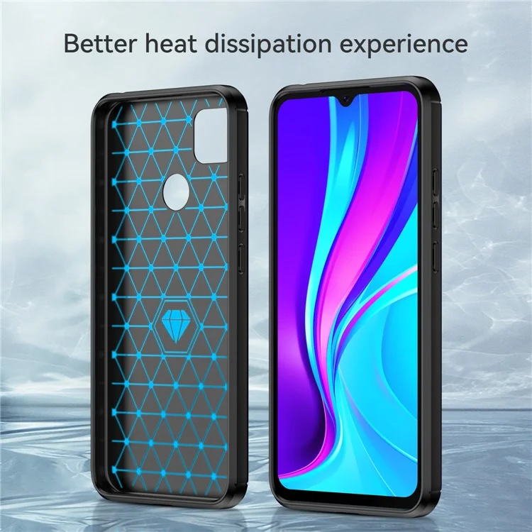 1.8mm Brushed Carbon Fiber Texture TPU Back Case Anti-fall Mobile Phone Cover for Xiaomi Poco C3/Poco C31/Redmi 9C/9C NFC/9 (India)/9 Activ - Black