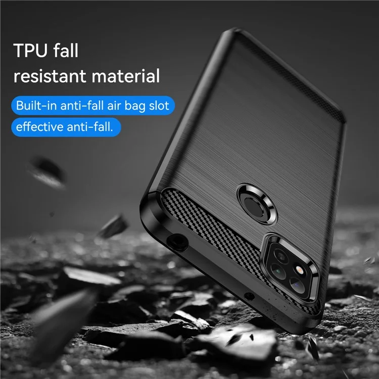 1.8mm Brushed Carbon Fiber Texture TPU Back Case Anti-fall Mobile Phone Cover for Xiaomi Poco C3/Poco C31/Redmi 9C/9C NFC/9 (India)/9 Activ - Black