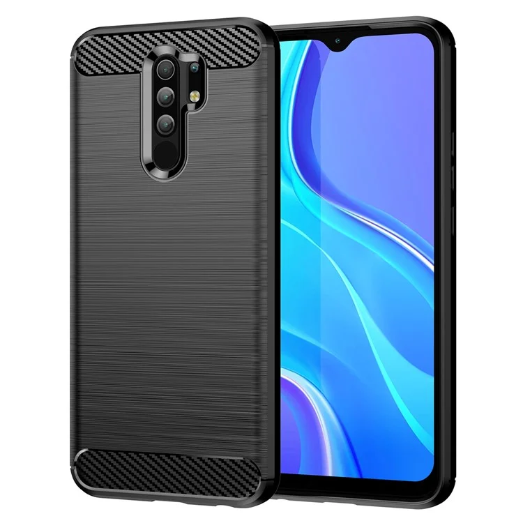 1.8mm Carbon Fiber Texture Brushed Back Protector Cover Cellphone TPU Case for Xiaomi Poco M2/M2 Reloaded/Redmi 9/Redmi 9 Prime (Global) - Black