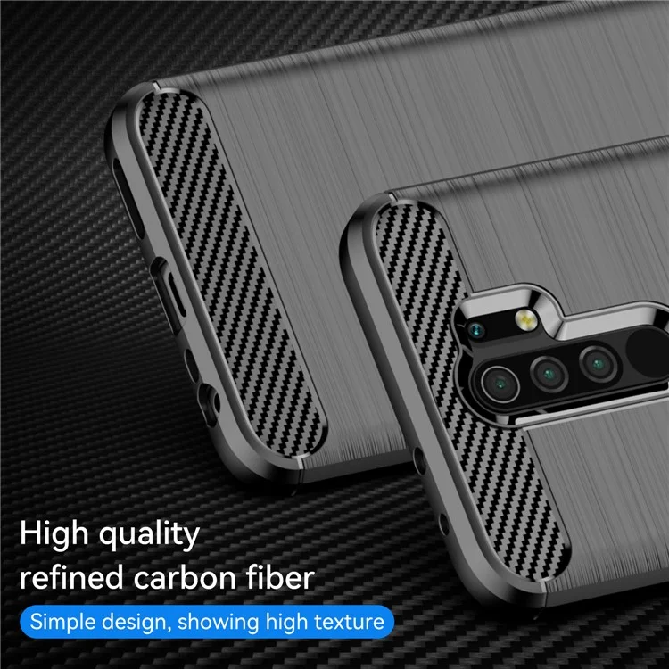 1.8mm Carbon Fiber Texture Brushed Back Protector Cover Cellphone TPU Case for Xiaomi Poco M2/M2 Reloaded/Redmi 9/Redmi 9 Prime (Global) - Black