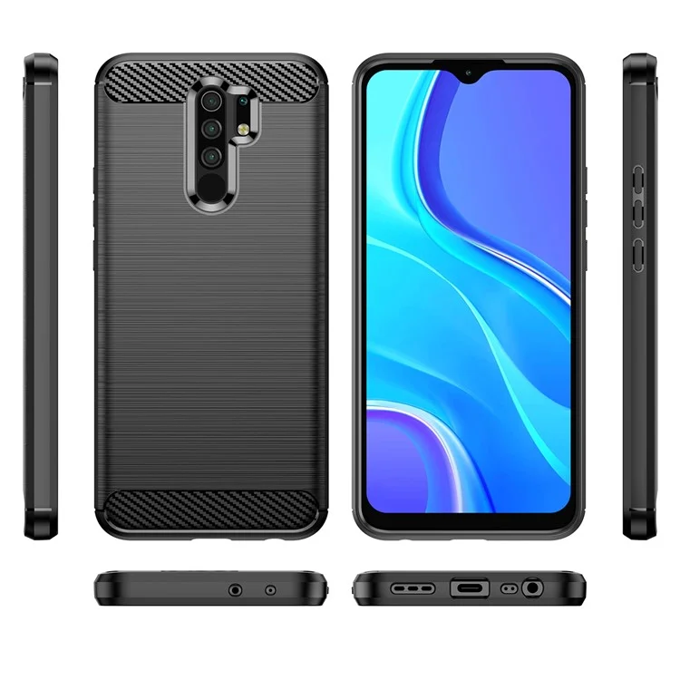 Étui de protection en TPU à texture en fibre de carbone brossée pour Xiaomi Poco M2/M2 Reloaded/Redmi 9/Redmi 9 Prime (version mondiale) - Noir