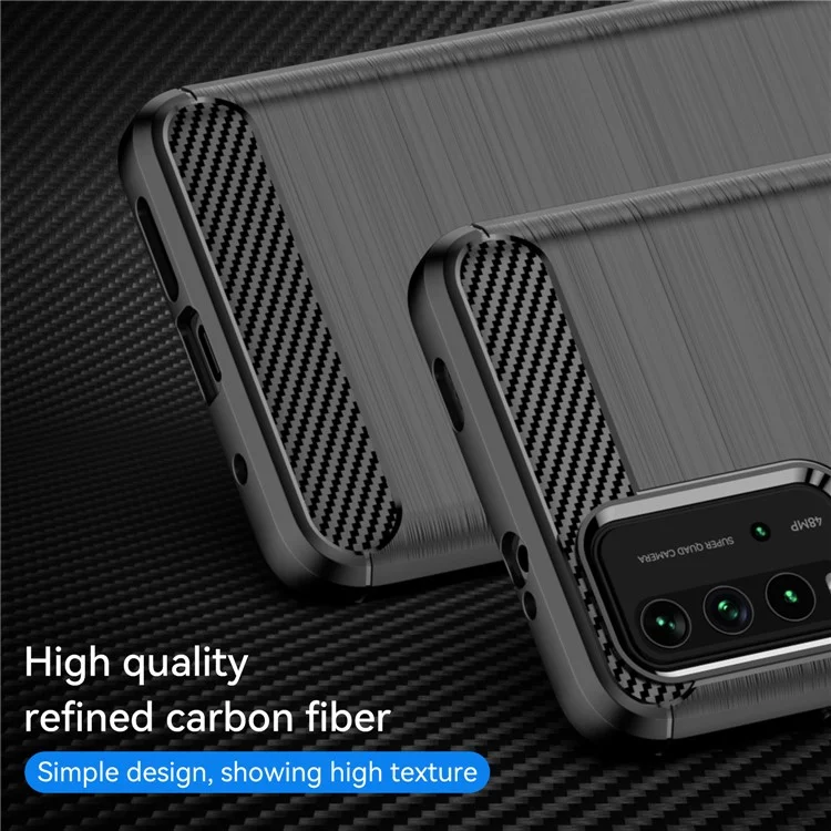 Étui de téléphone portable en fibre de carbone brossée anti-rayures de 1,8 mm pour Xiaomi Poco M3/Redmi 9 Power/Note 9 4G (Qualcomm Snapdragon 662)/Redmi 9T - Noir