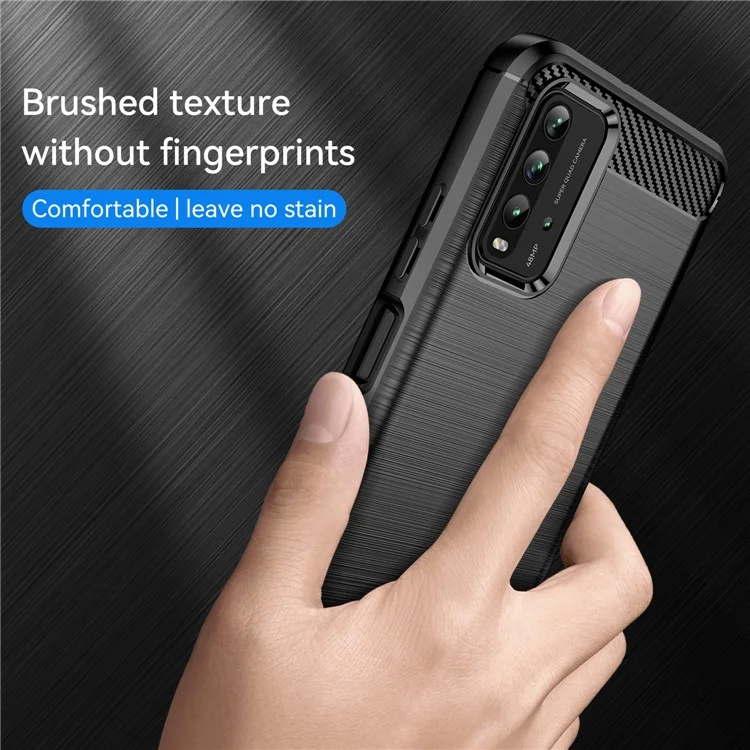 1.8mm Scratch-proof Brushed Carbon Fiber Texture TPU Back Case Mobile Phone Cover for Xiaomi Poco M3/Redmi 9 Power/Note 9 4G (Qualcomm Snapdragon 662)/Redmi 9T - Black