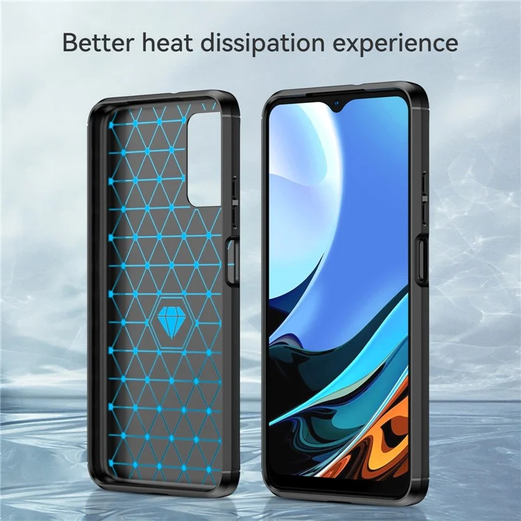 Étui de téléphone portable en fibre de carbone brossée anti-rayures de 1,8 mm pour Xiaomi Poco M3/Redmi 9 Power/Note 9 4G (Qualcomm Snapdragon 662)/Redmi 9T - Noir