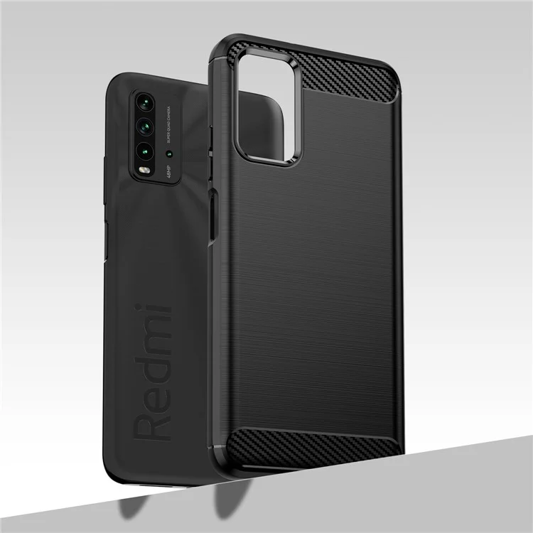 Texture de Fibre de Carbone en Carbone Brossée de 1,8 mm Couverture de Téléphone Mobile TPU Back Case de Téléphone Mobile Pour Xiaomi Poco m3 / Redmi 9 Power / Note 9 4G (Qualcomm Snapdragon 662) / Redmi 9T - le Noir