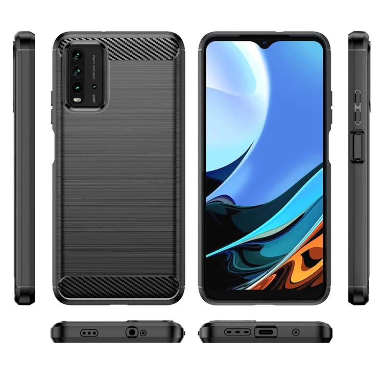 Étui de téléphone portable en fibre de carbone brossée anti-rayures de 1,8 mm pour Xiaomi Poco M3/Redmi 9 Power/Note 9 4G (Qualcomm Snapdragon 662)/Redmi 9T - Noir