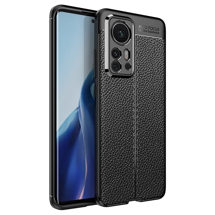 Capa Protetora Flexível TPU Anti-Impressão Digital com Textura de Lichia, Ultra Fina e com Absorção de Choques para Xiaomi 12 Pro 5G / 12S Pro 5G /12 Pro (Dimensity) 5G - Preta