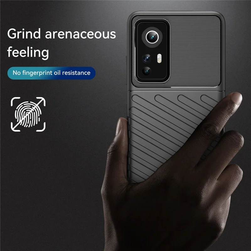 Thunder Series Twill Texture Soft Touch Anti-Fingerprint Thickened TPU Protective Case for Xiaomi 12 5G/12X 5G/12S 5G - Black