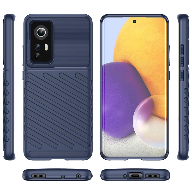Thunder Series Twill Texture Soft Touch Anti-Fingerprint Thickened TPU Protective Case for Xiaomi 12 5G/12X 5G/12S 5G - Blue