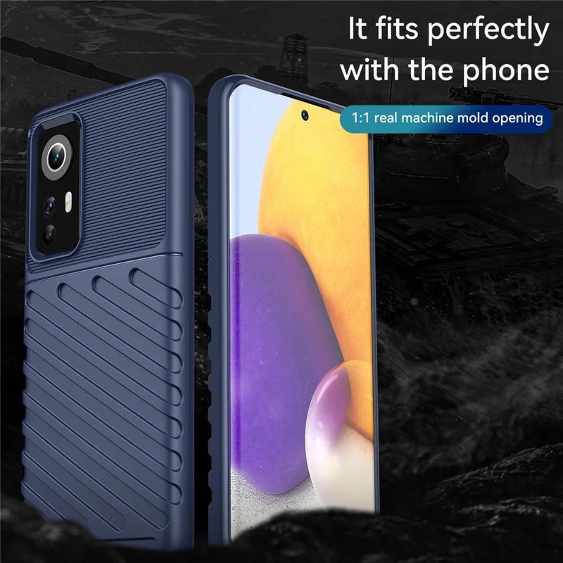 Thunder Series Twill Texture Soft Touch Anti-Fingerprint Thickened TPU Protective Case for Xiaomi 12 5G/12X 5G/12S 5G - Blue
