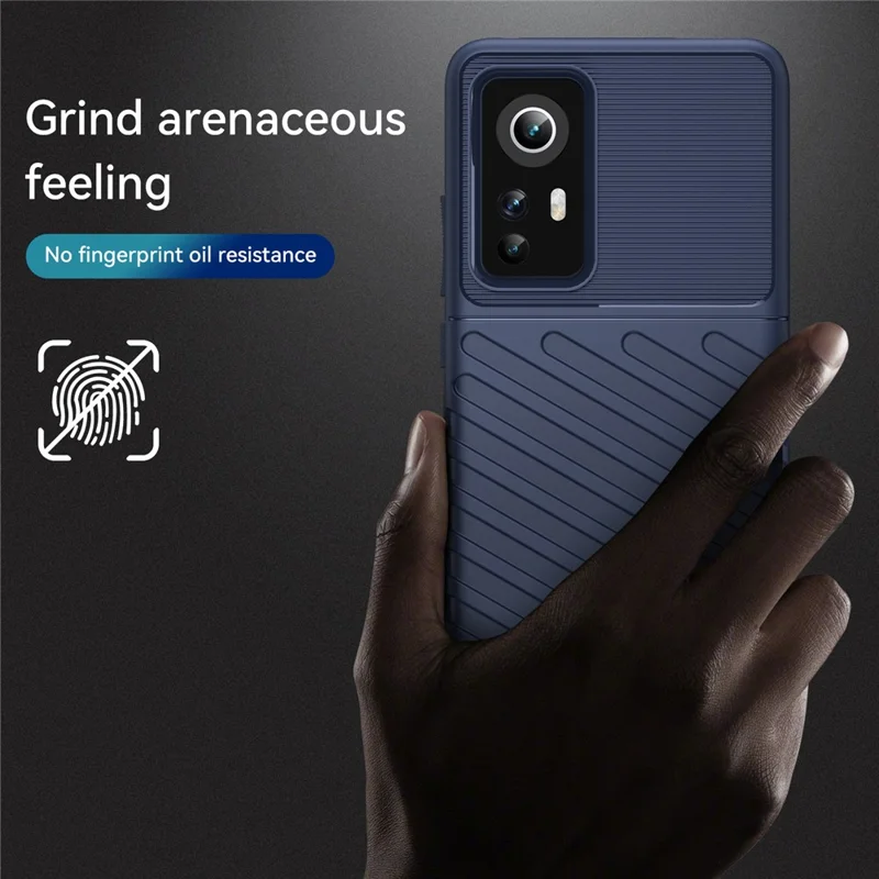 Thunder Series Twill Texture Soft Touch Anti-Fingerprint Thickened TPU Protective Case for Xiaomi 12 5G/12X 5G/12S 5G - Blue