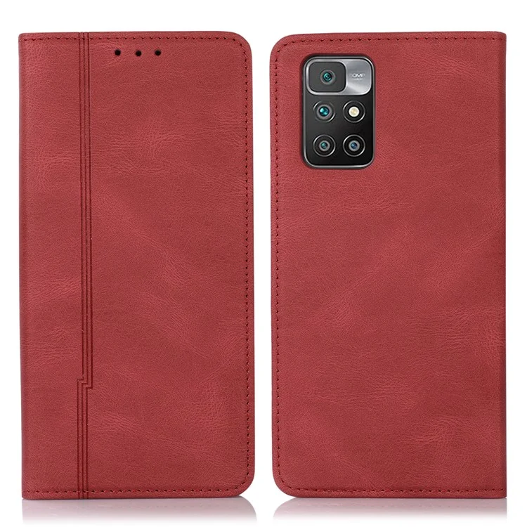 Lines Imprinted PU Leather Skin-touch Wallet Stand Case Phone Cover Shell for Xiaomi Redmi Note 11 Pro 5G (China) (MediaTek)/Note 11 Pro+ 5G - Red