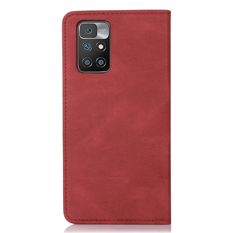 Lines Imprinted PU Leather Skin-touch Wallet Stand Case Phone Cover Shell for Xiaomi Redmi Note 11 Pro 5G (China) (MediaTek)/Note 11 Pro+ 5G - Red