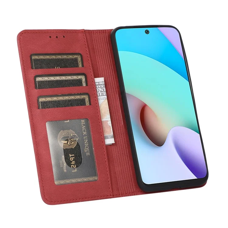 Lines Imprinted PU Leather Skin-touch Wallet Stand Case Phone Cover Shell for Xiaomi Redmi Note 11 Pro 5G (China) (MediaTek)/Note 11 Pro+ 5G - Red
