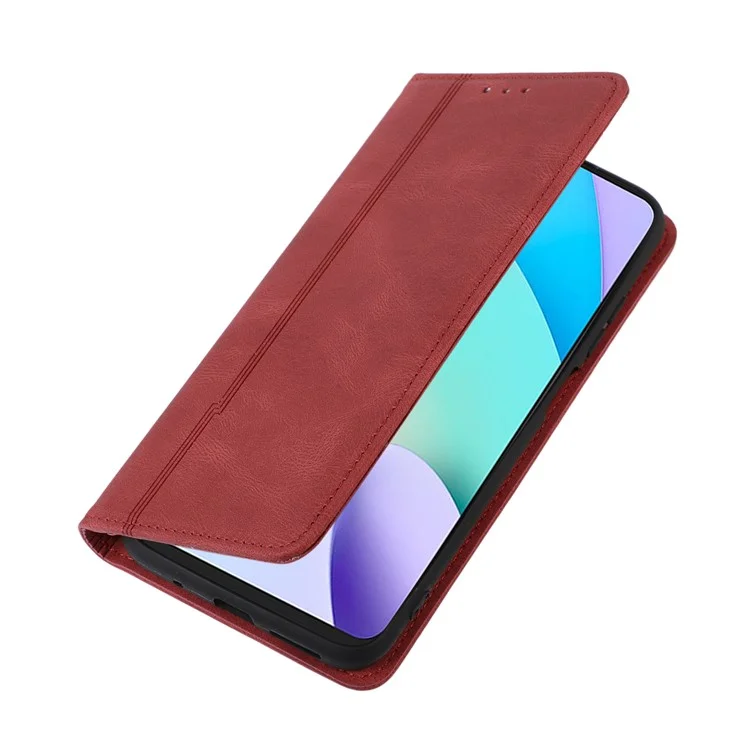 Lines Imprinted PU Leather Skin-touch Wallet Stand Case Phone Cover Shell for Xiaomi Redmi Note 11 Pro 5G (China) (MediaTek)/Note 11 Pro+ 5G - Red